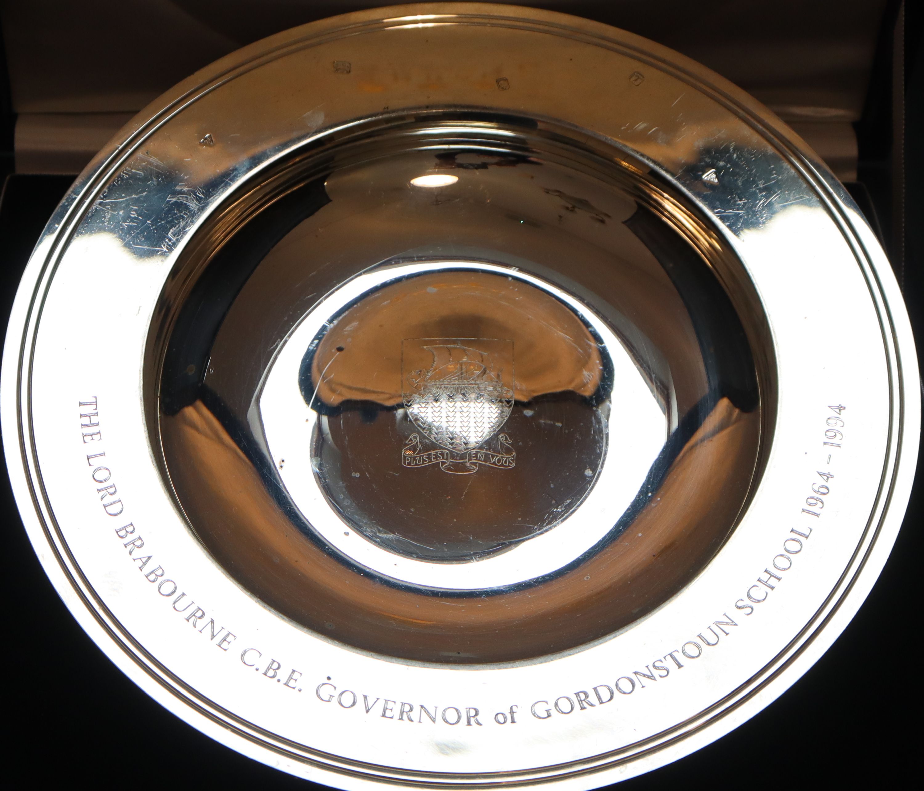 A cased modern silver Armada dish, 29.3cm, 34.5oz, in Garrards presentation case.